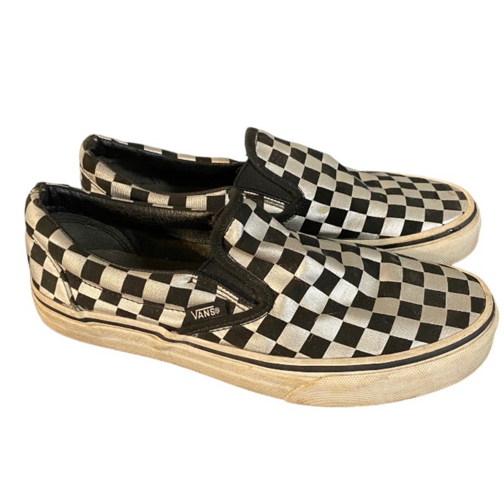 Vans Slip On Checkerboard Sparkly Silver Pattern Mens 6.5 Womens 8